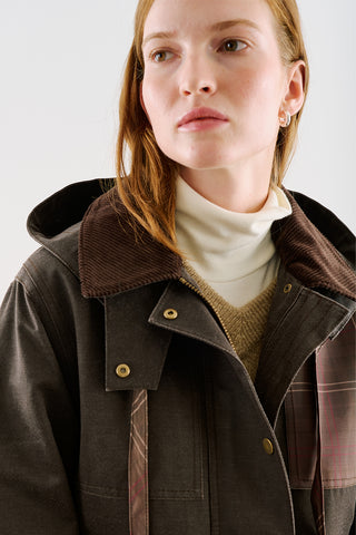 Coated-Fabric Hooded Parka Brown