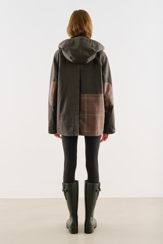 Coated-Fabric Hooded Parka Brown