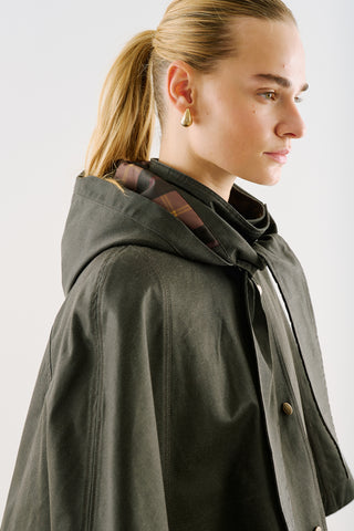 Coated-Fabric Hooded Cape Black