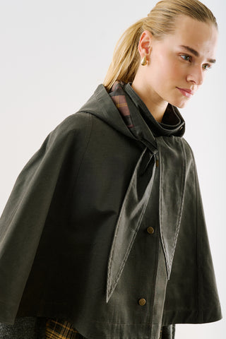 Coated-Fabric Hooded Cape Black