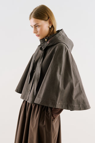 Coated-Fabric Hooded Cape Brown