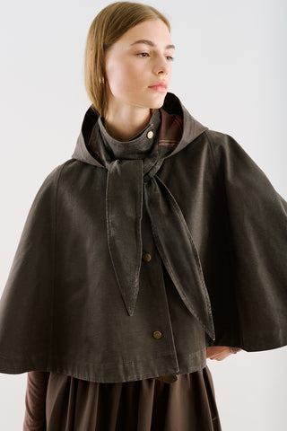 Coated-Fabric Hooded Cape Brown