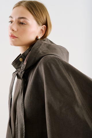Coated-Fabric Hooded Cape Brown