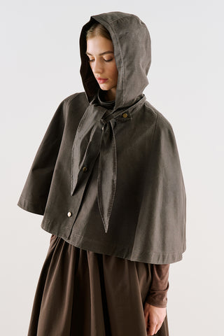 Coated-Fabric Hooded Cape Brown