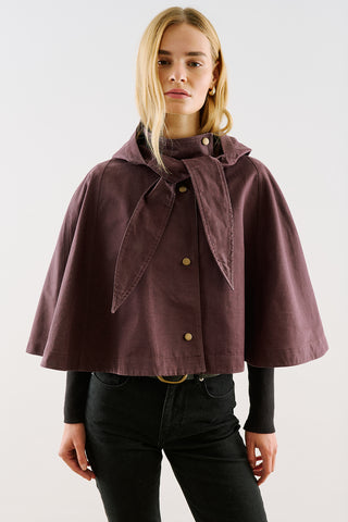 Coated-Fabric Hooded Cape Burgundy