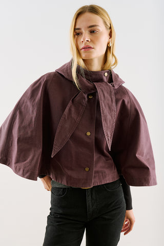 Coated-Fabric Hooded Cape Burgundy