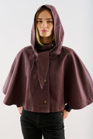 Coated-Fabric Hooded Cape Burgundy