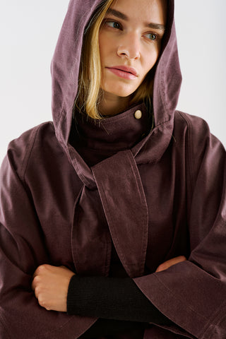Coated-Fabric Hooded Cape Burgundy
