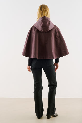 Coated-Fabric Hooded Cape Burgundy