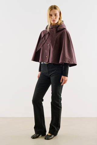 Coated-Fabric Hooded Cape Burgundy