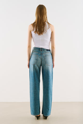 High-Rise Straight-Leg Jeans Blue