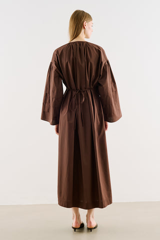 Pintuck-Detail Dress With Wide Sleeves Dark Brown