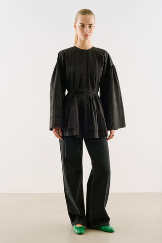 Belted Tunic With Pintuck Detail Black