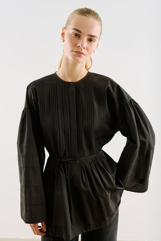 Belted Tunic With Pintuck Detail Black