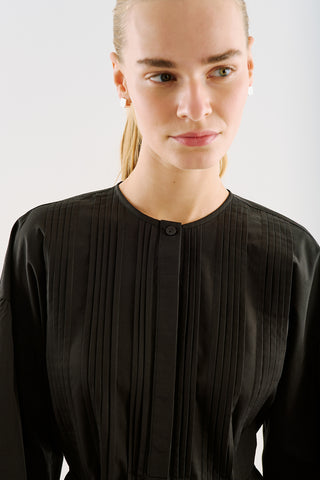 Belted Tunic With Pintuck Detail Black