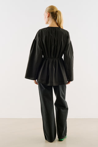 Belted Tunic With Pintuck Detail Black