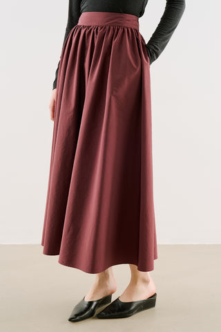 Ruched Technical-Fabric Skirt Burgundy