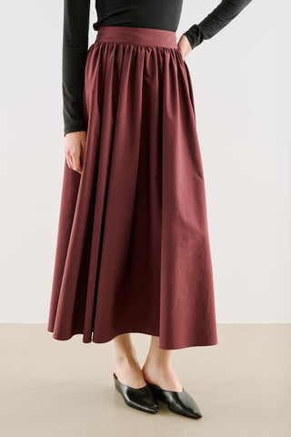 Ruched Technical-Fabric Skirt Burgundy