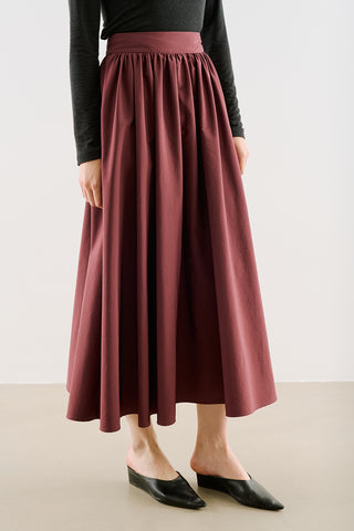 Ruched Technical-Fabric Skirt Burgundy