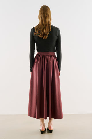 Ruched Technical-Fabric Skirt Burgundy