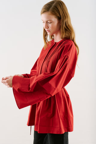 Belted Tunic With Pintuck Detail Red