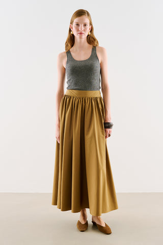 Ruched Technical-Fabric Skirt Camel
