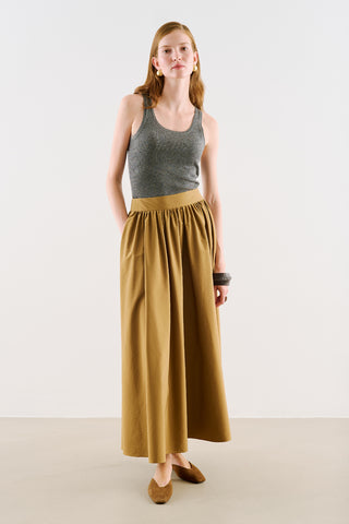 Ruched Technical-Fabric Skirt Camel