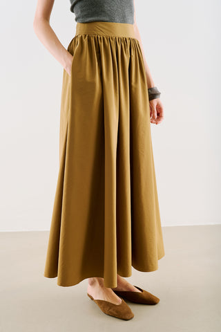 Ruched Technical-Fabric Skirt Camel