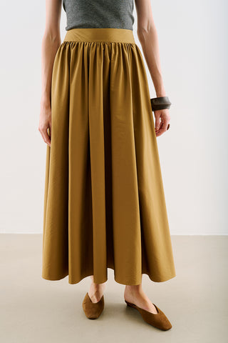 Ruched Technical-Fabric Skirt Camel