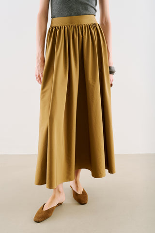 Ruched Technical-Fabric Skirt Camel