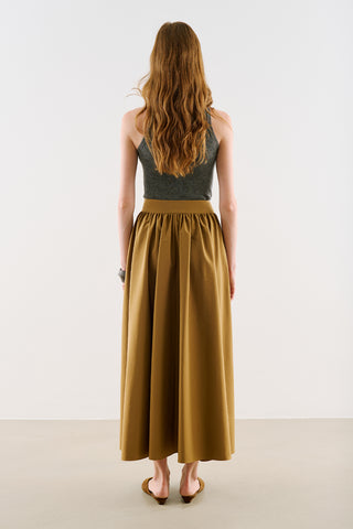 Ruched Technical-Fabric Skirt Camel