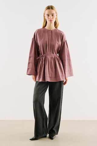 Belted Tunic With Pintuck Detail Dusty Rose