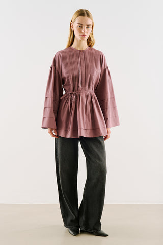 Belted Tunic With Pintuck Detail Dusty Rose