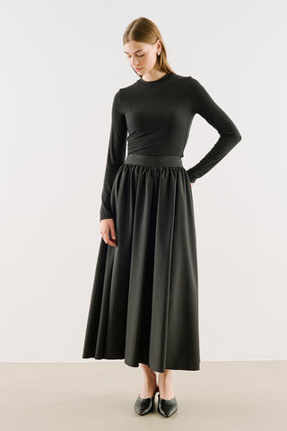 Ruched Technical-Fabric Skirt Black