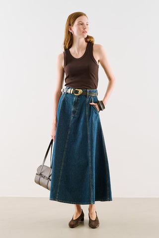 Long-Seam Denim Skirt Blue