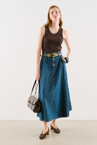 Long-Seam Denim Skirt Blue