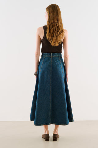 Long-Seam Denim Skirt Blue