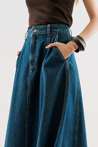 Long-Seam Denim Skirt Blue