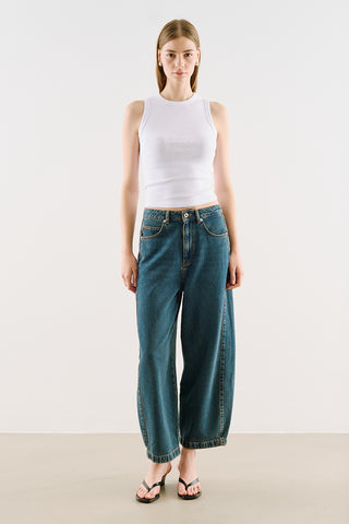 Mid-Rise Barrel-Leg Jeans Blue