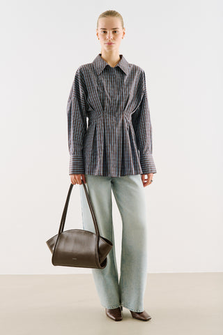 Cropped Printed Shirt With Pleat Detail Brown Plaid