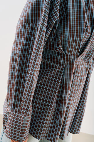 Cropped Printed Shirt With Pleat Detail Brown Plaid