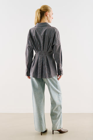 Cropped Printed Shirt With Pleat Detail Brown Plaid