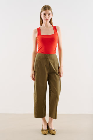 Gabardine Barrel Trousers Olive Green