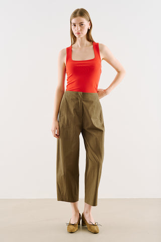 Gabardine Barrel Trousers Olive Green