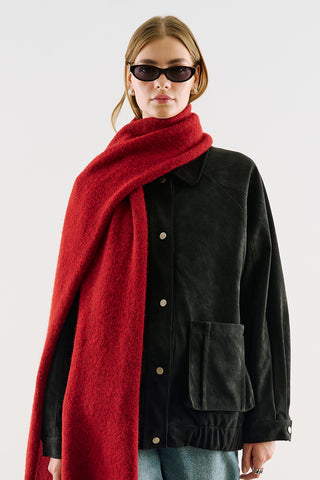 Long Solid-Colour Knit Scarf Red