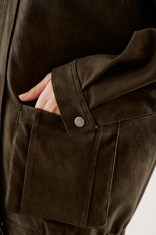 Oversized Jacket With Leather-Trim Collar Brown