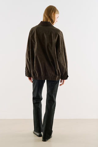Oversized Jacket With Leather-Trim Collar Brown