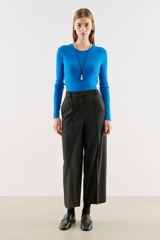 Striped Barrel-Leg Trousers Black