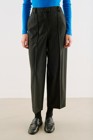 Striped Barrel-Leg Trousers Black