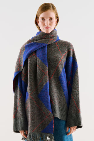 Diamond-Knit Scarf Blue